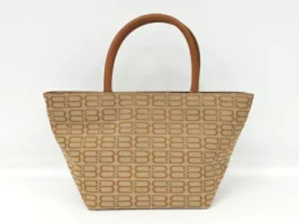 Balenciaga handbag beige canvas logo leather brown